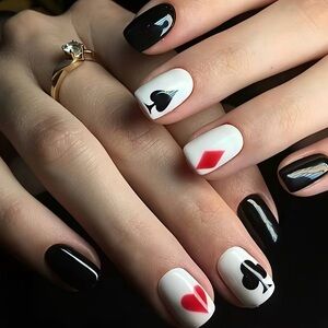 24 Press on Nails Black and White Playing Card Poker Nail Art
